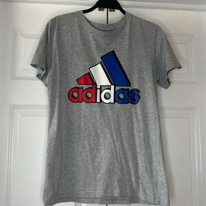 Big Boys Large Adidas Heather Gray Tee with Red White Blue Logo
